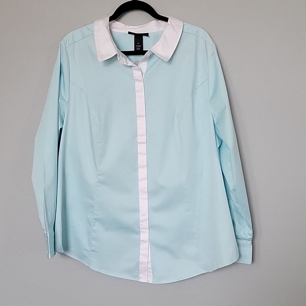 Lane Bryant Plus Size Sweet Preppy Pastel NWT 24 Button Down Long Sleeve Blouse - Picture 2 of 7